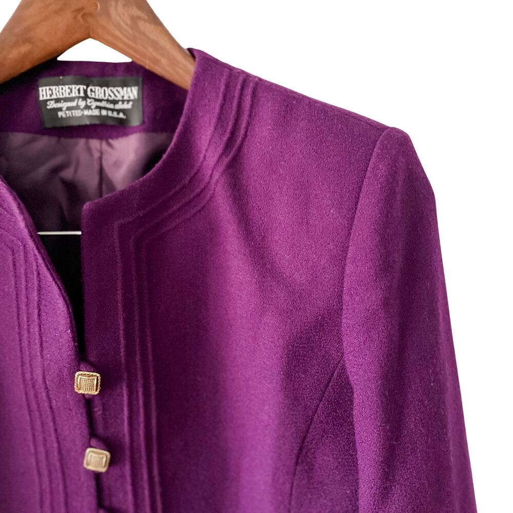 Herbert Grossman vintage 100% Wool Purple Collarless Blazer Jacket size 10P MP - Picture 3 of 8